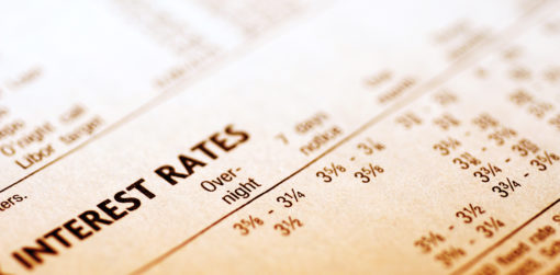 Financial page of newspaper titled Interest Rates