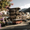 Vehicles drive past the Bavarian village in Leavenworth, Washington.
