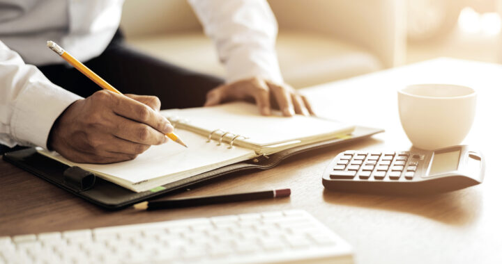 Close-up of a businessman working in an office.